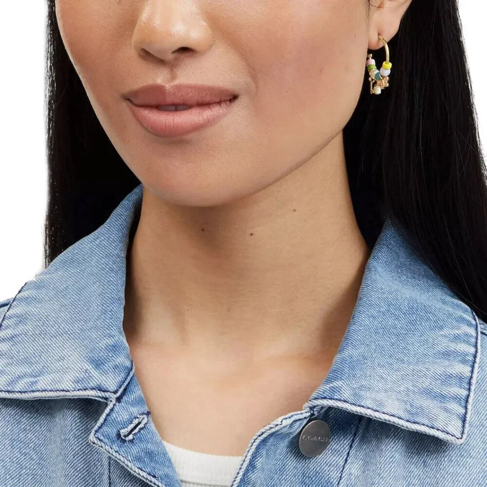 Coach Padlock Multi Charm Huggie Earrings